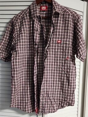 Ecko Unlimited Burgundy & White Plaid Short-Sleeve Button-Down Shirt